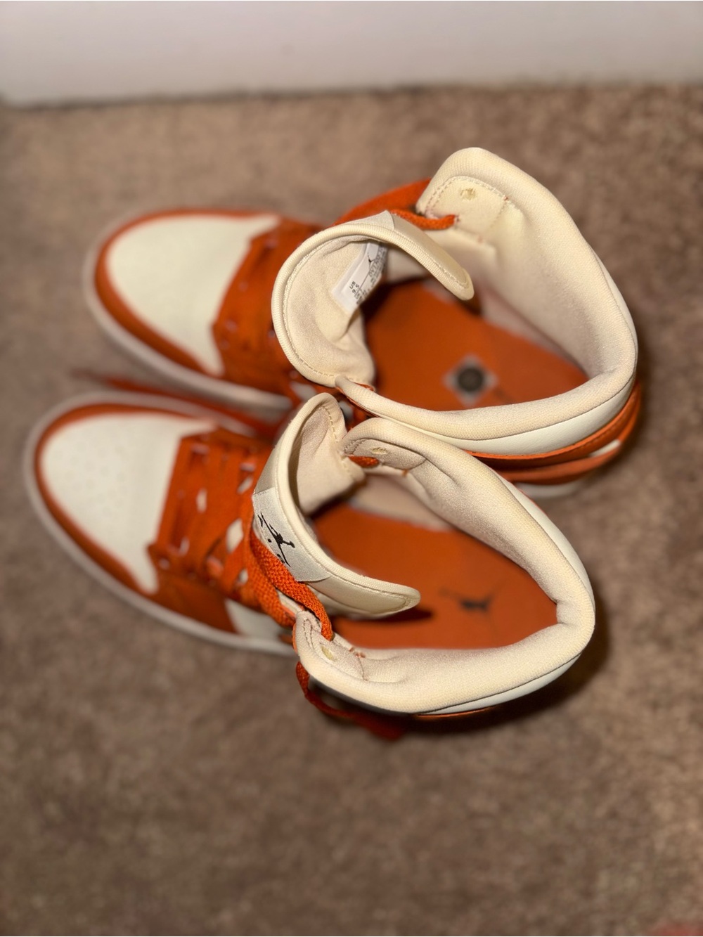 Nike Women's Orange and White High-Top Sneakers